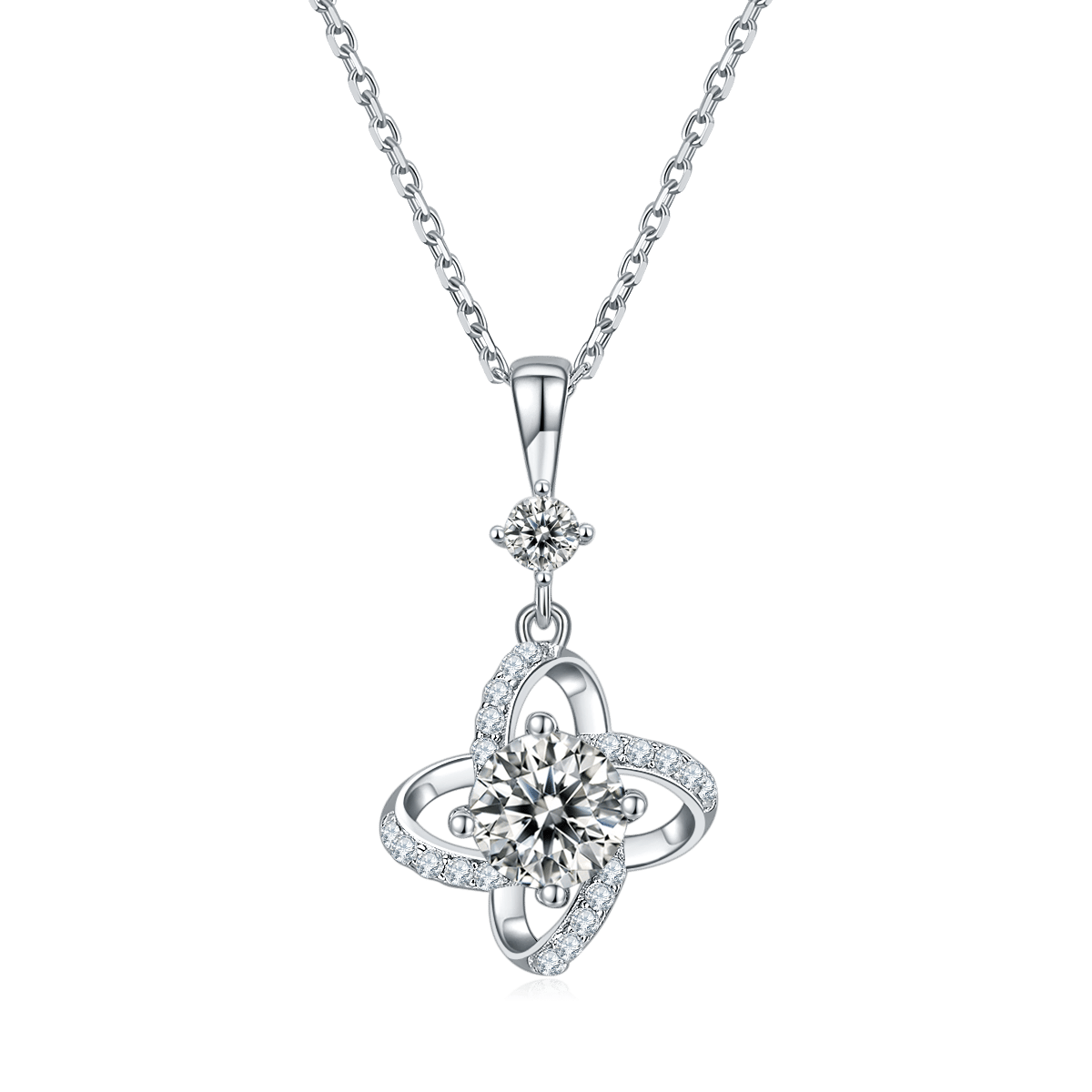 Moissanite Pinwheel Spiral Pendant Necklace