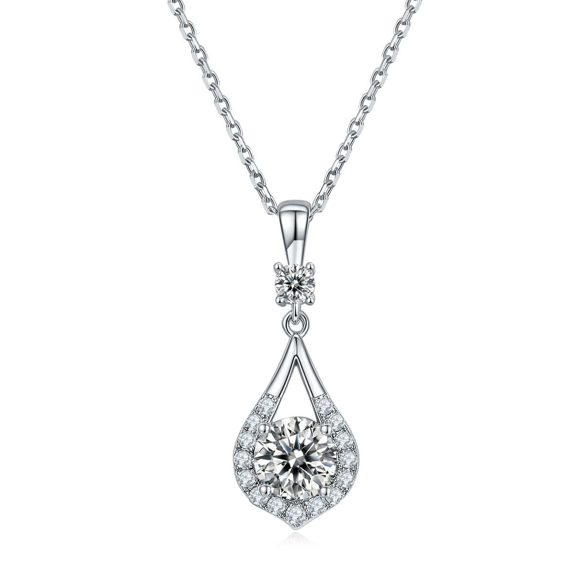 Teardrop Halo Moissanite Drop Pendant Necklace