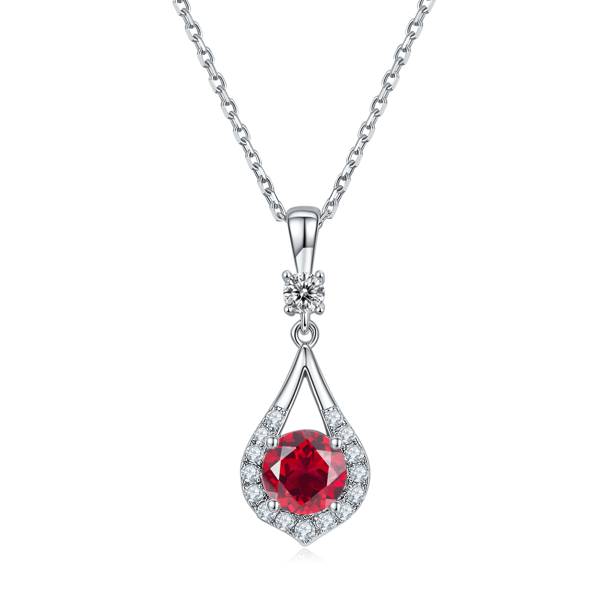 Teardrop Halo Moissanite Drop Pendant Necklace - Image 2