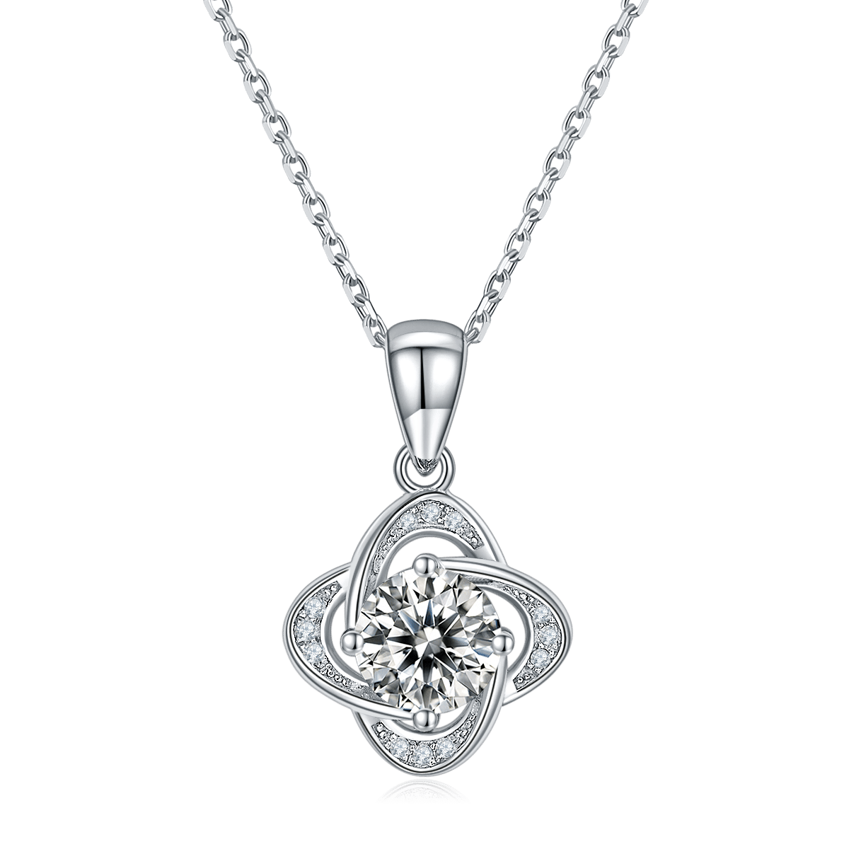 Four-Leaf Clover Moissanite Pendant Necklace - 1ct DEW Round Center