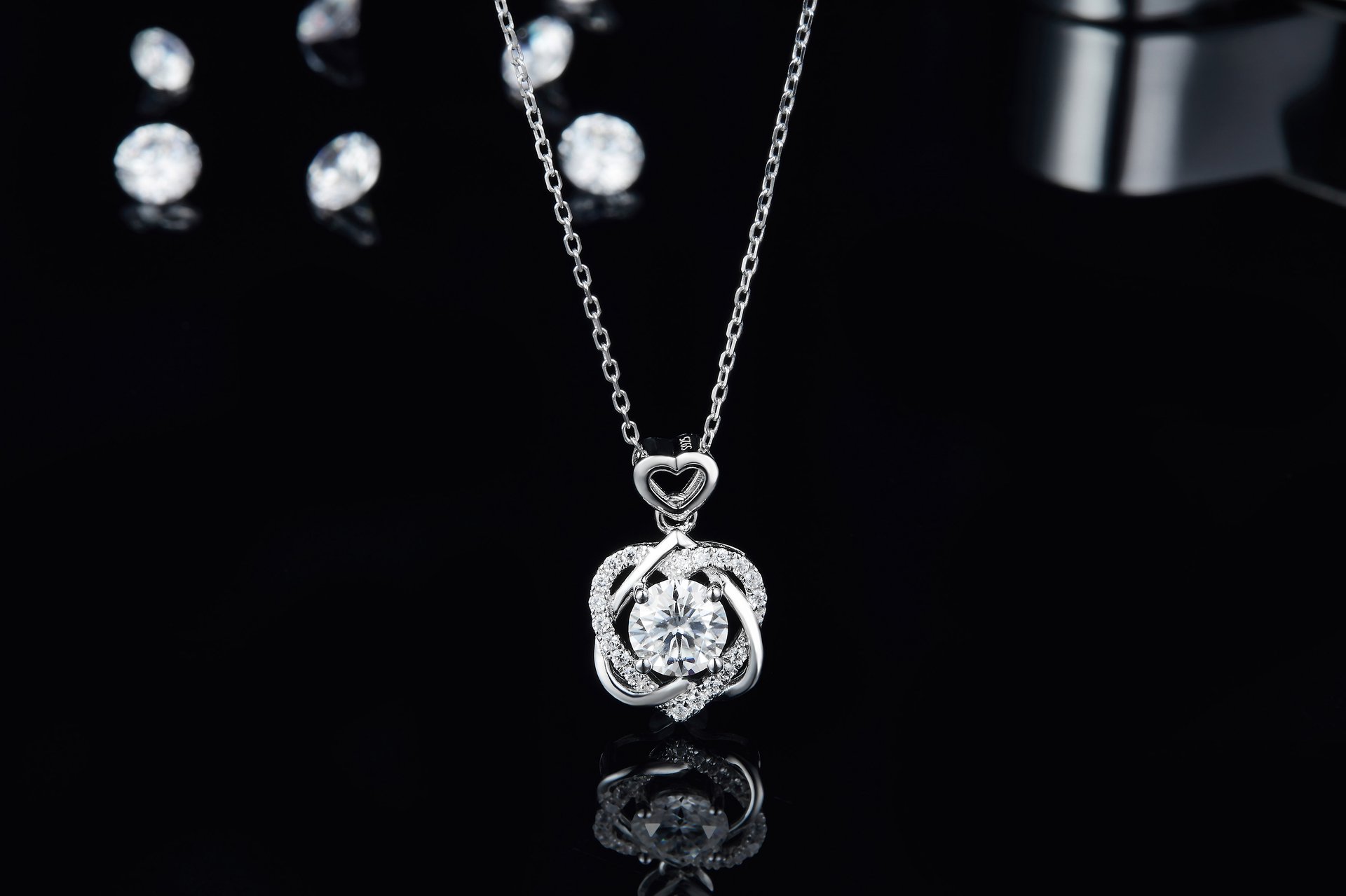 Rose Heart Moissanite Necklace - 1ct DEW Round Center, 925 Silver - Image 5
