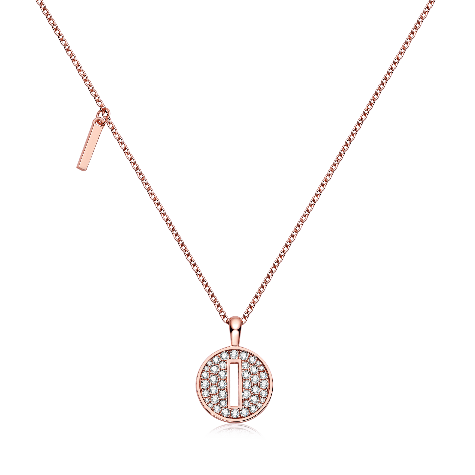 Letter I Pavé Disc Moissanite Necklace in 18K Rose Gold | 13mm Initial Pendant - Image 2