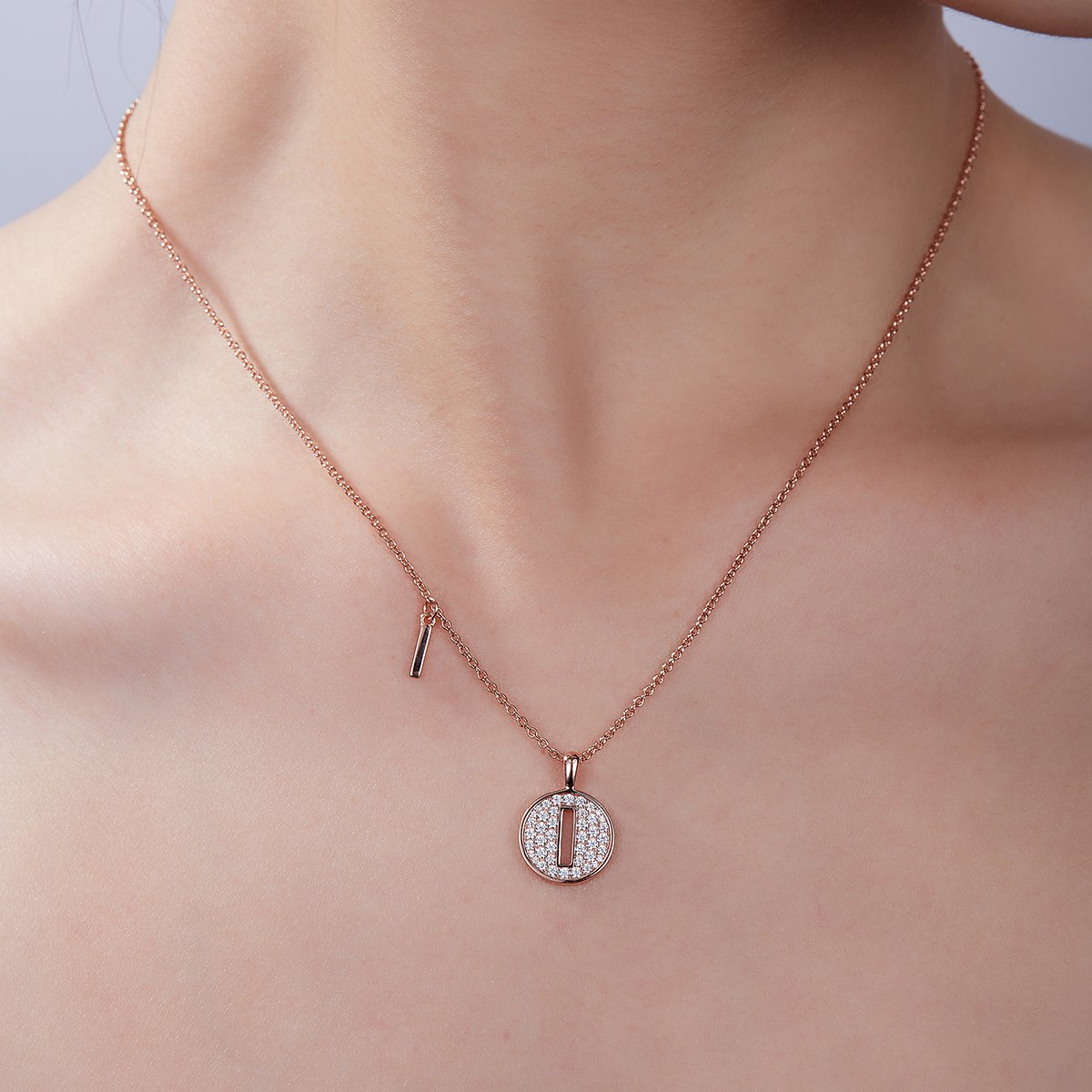 Letter I Pavé Disc Moissanite Necklace in 18K Rose Gold | 13mm Initial Pendant - Image 6
