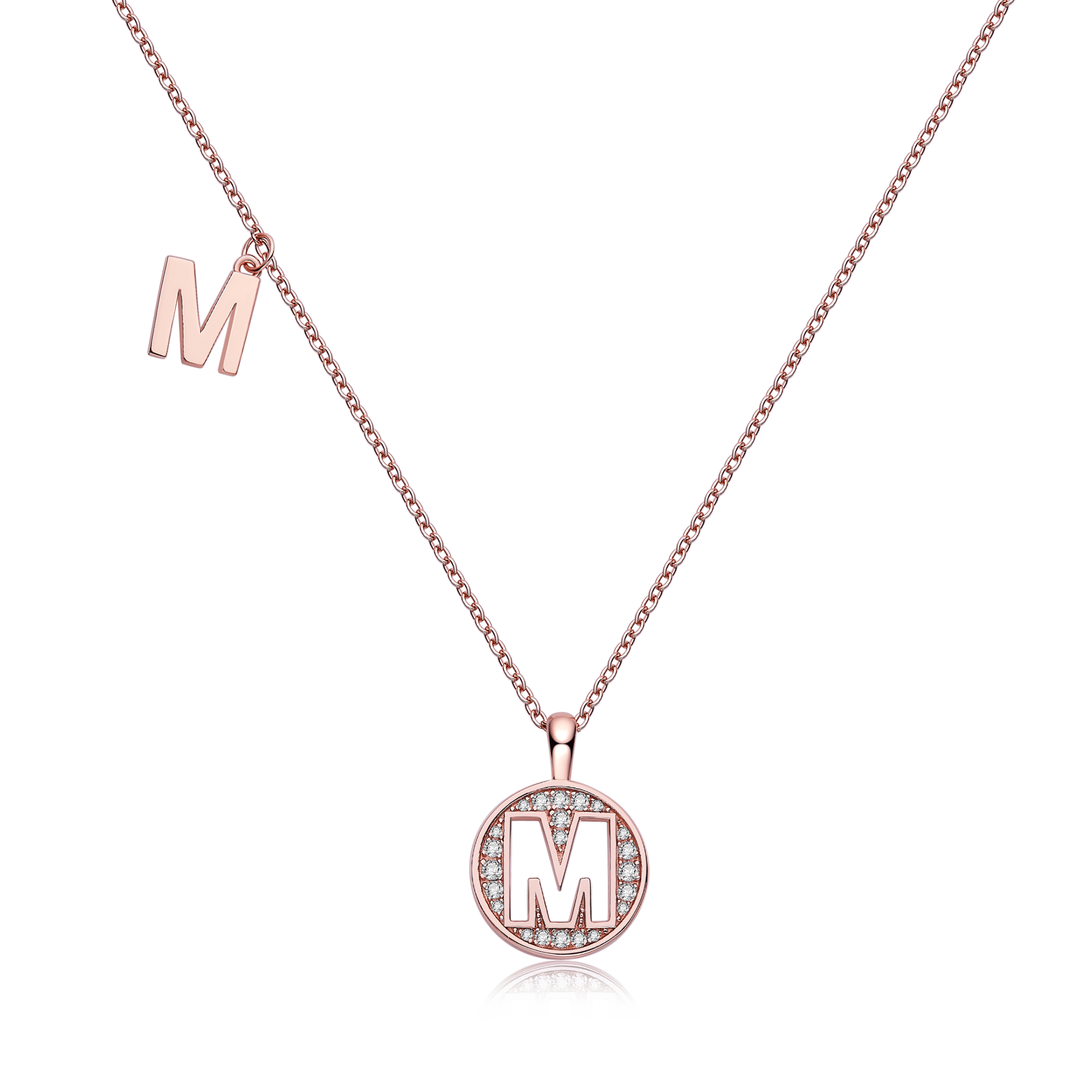 Rose Gold Initial M Medallion Pavé Moissanite Necklace - Image 2
