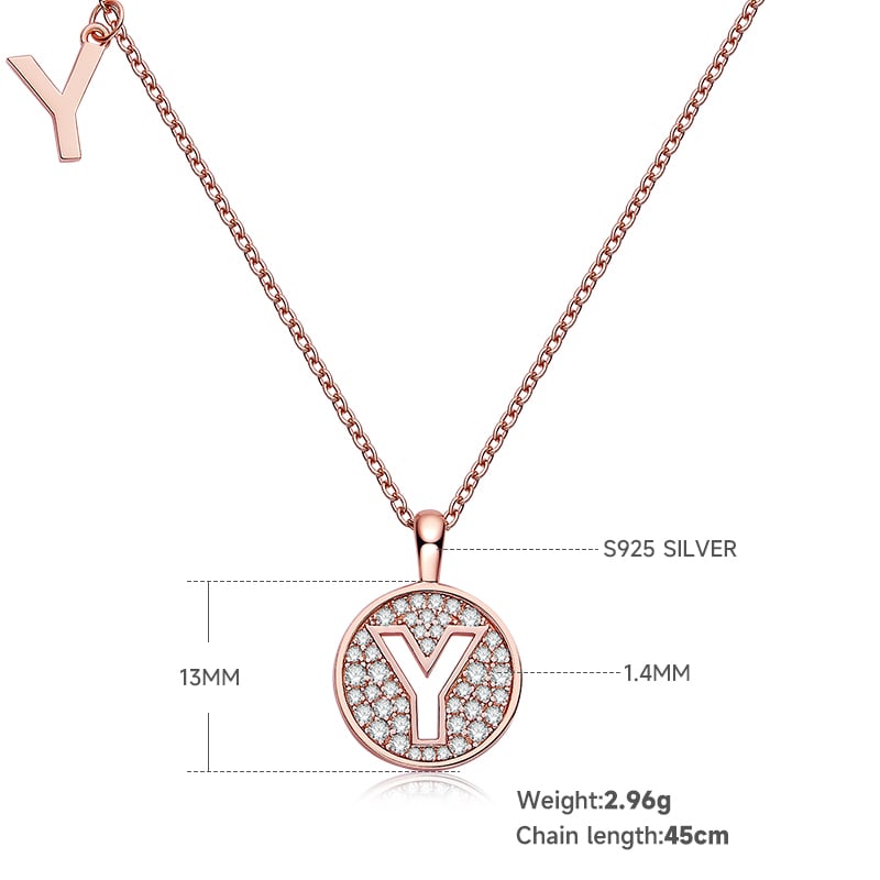 Letter Y Pave Disc Moissanite Initial Necklace | Rose Gold 925 Silver