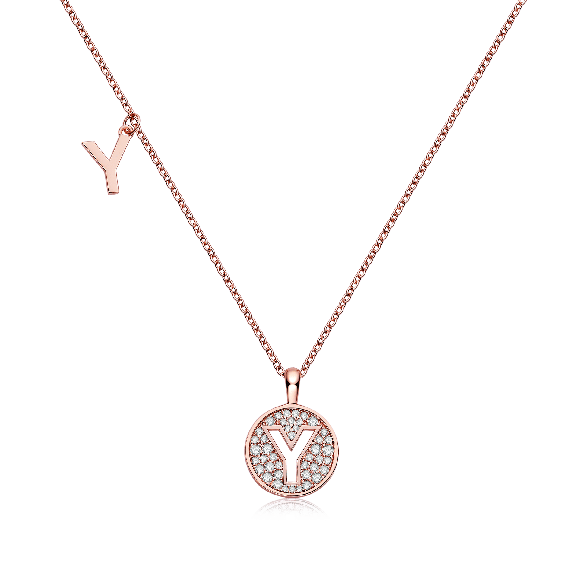 Letter Y Pave Disc Moissanite Initial Necklace | Rose Gold 925 Silver - Image 2