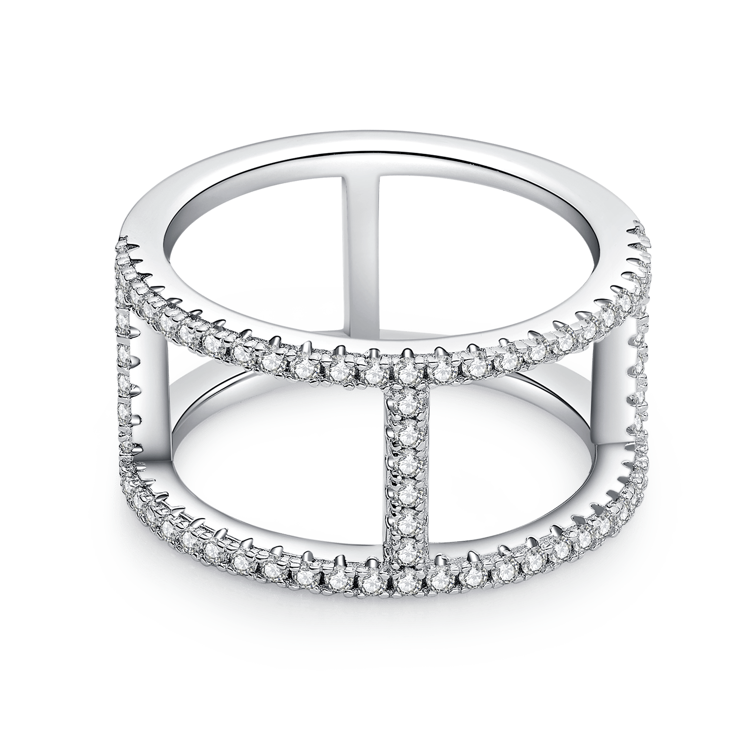 Moissanite I-Beam Guard Ring | Pavé Open-Frame 925 Silver - Image 3