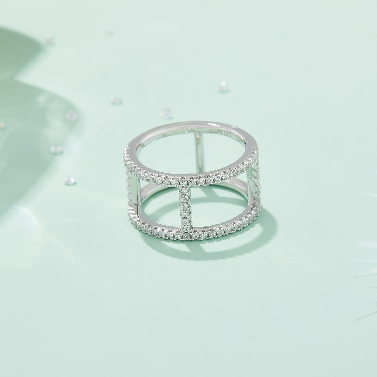 Moissanite I-Beam Guard Ring | Pavé Open-Frame 925 Silver - Image 6