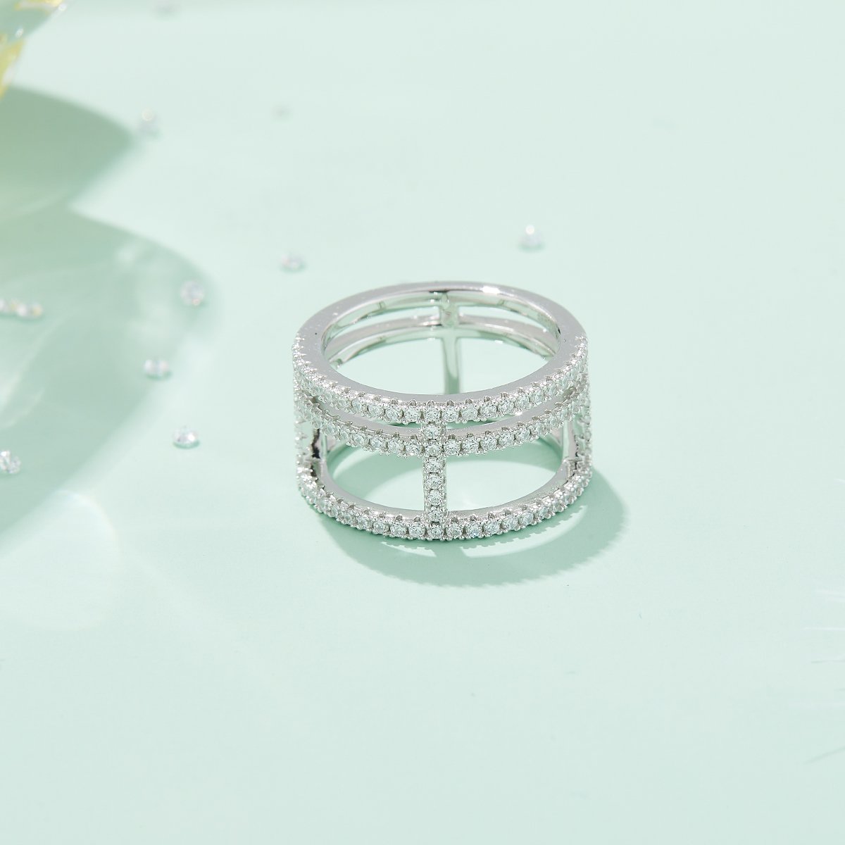 Moissanite Multi-Row Bridge Band Ring - Image 6