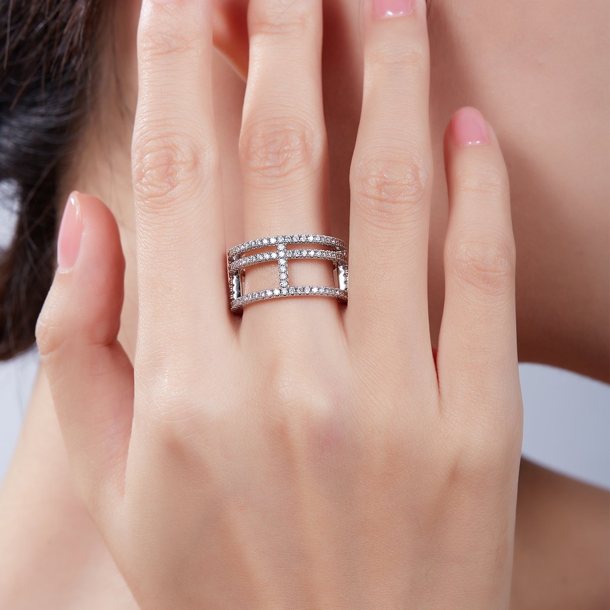 Moissanite Multi-Row Bridge Band Ring - Image 7