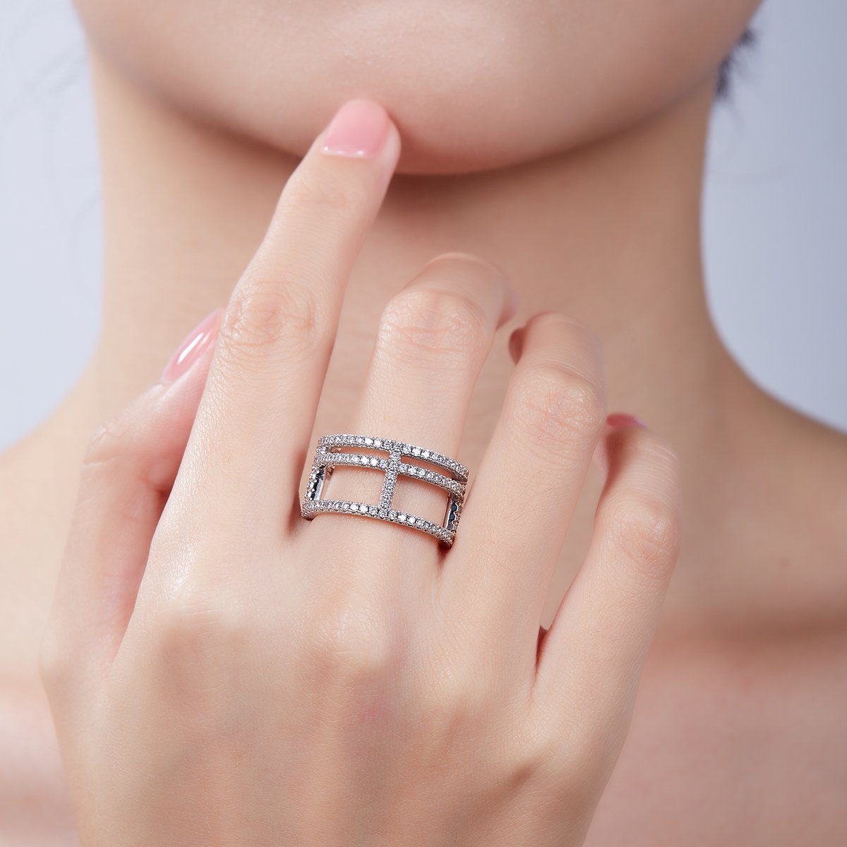 Moissanite Multi-Row Bridge Band Ring - Image 8