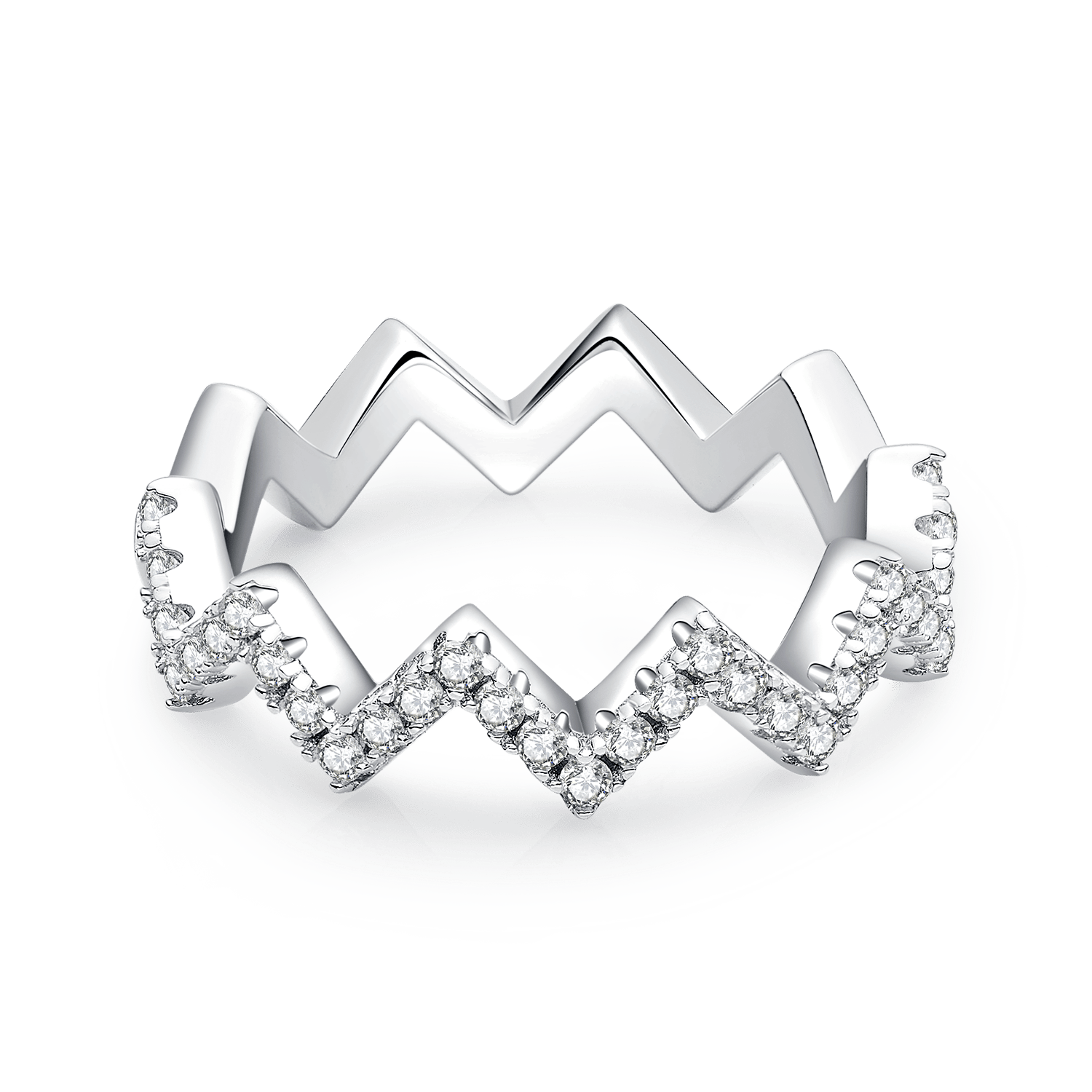 Sawtooth Zigzag Pave Moissanite Band Ring | Stackable 925 Silver - Image 4