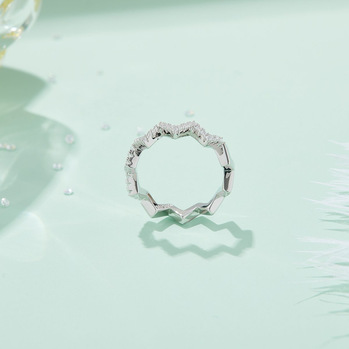 Sawtooth Zigzag Pave Moissanite Band Ring | Stackable 925 Silver - Image 5