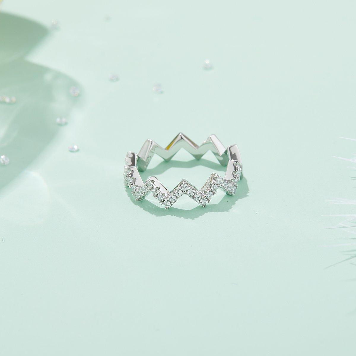 Sawtooth Zigzag Pave Moissanite Band Ring | Stackable 925 Silver - Image 6