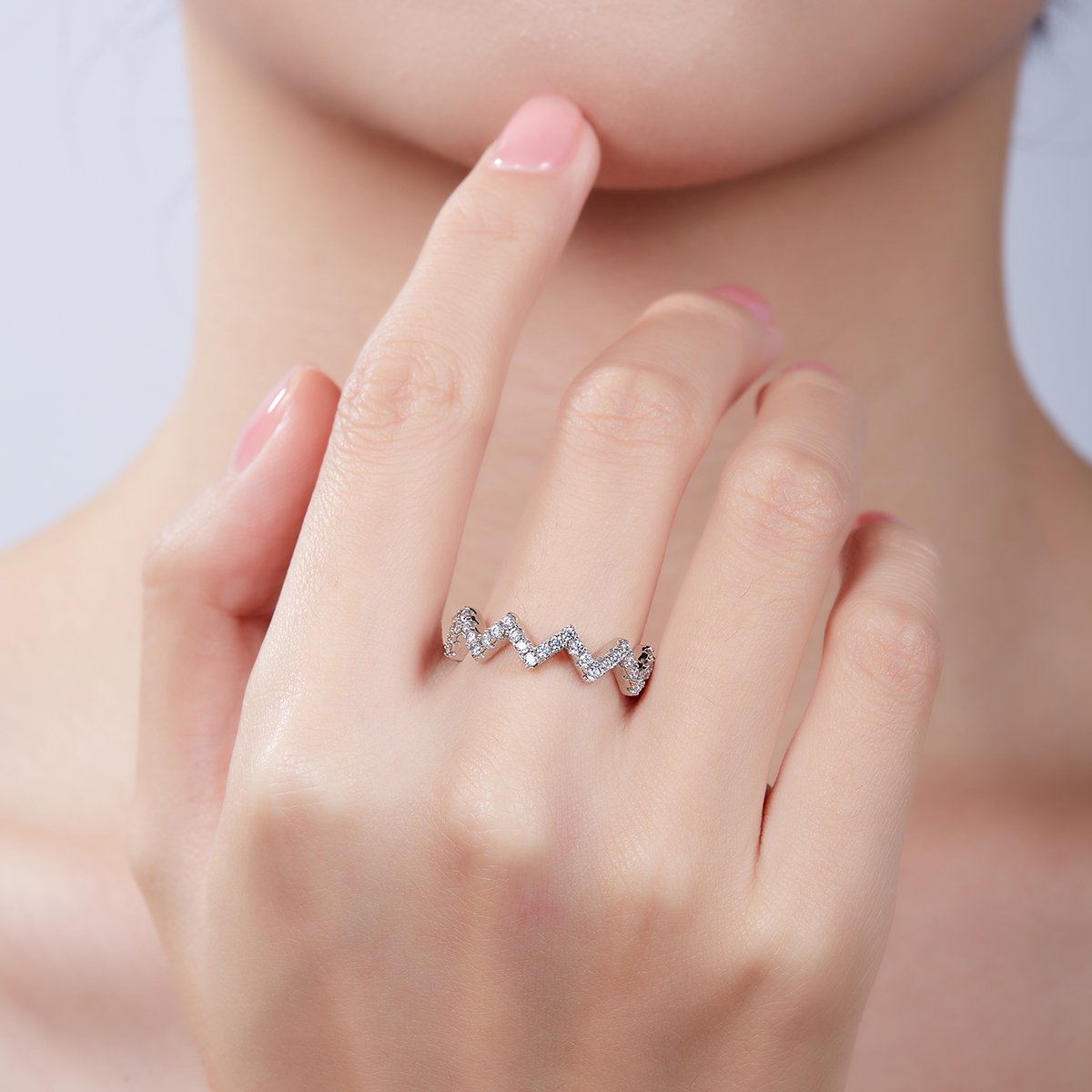 Sawtooth Zigzag Pave Moissanite Band Ring | Stackable 925 Silver - Image 7