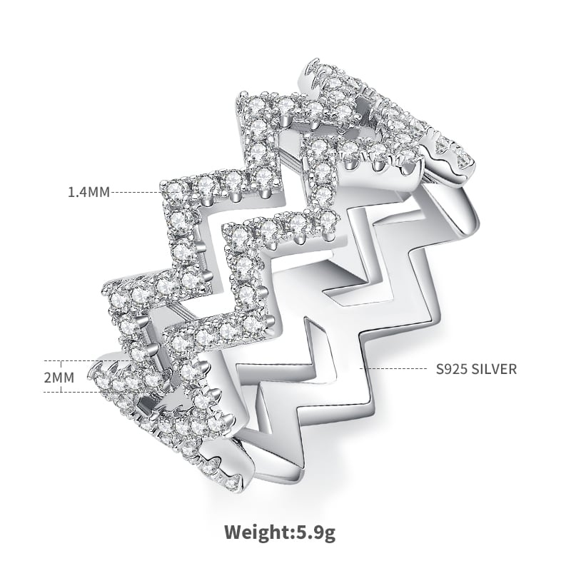 Moissanite Zigzag Eternity Band – Pavé 925 Silver Ring