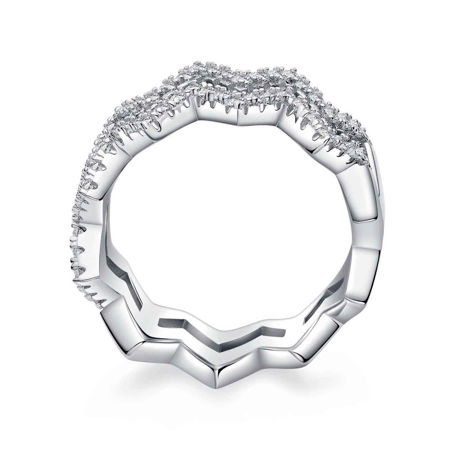 Moissanite Zigzag Eternity Band – Pavé 925 Silver Ring - alternate view