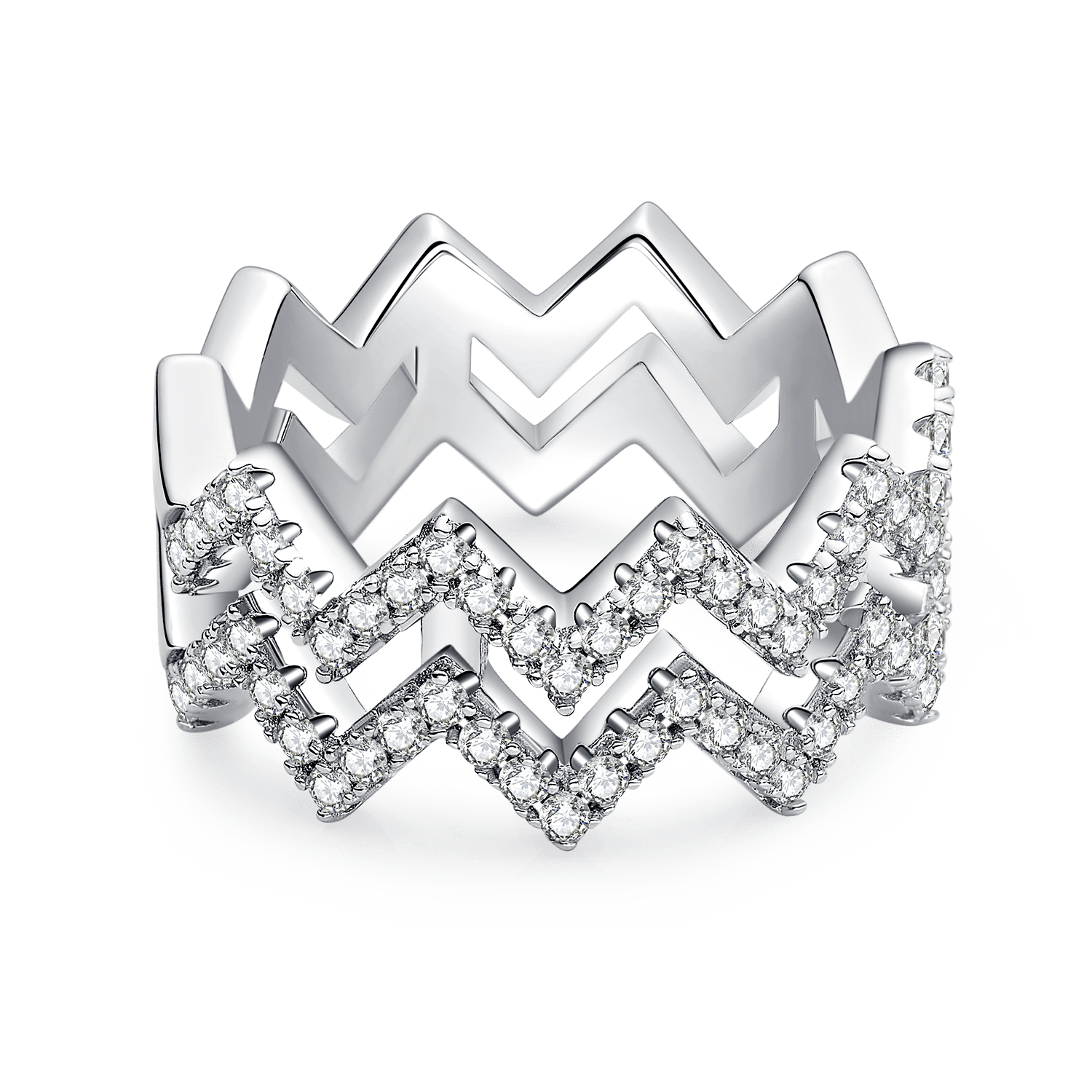 Moissanite Zigzag Eternity Band – Pavé 925 Silver Ring - Image 3