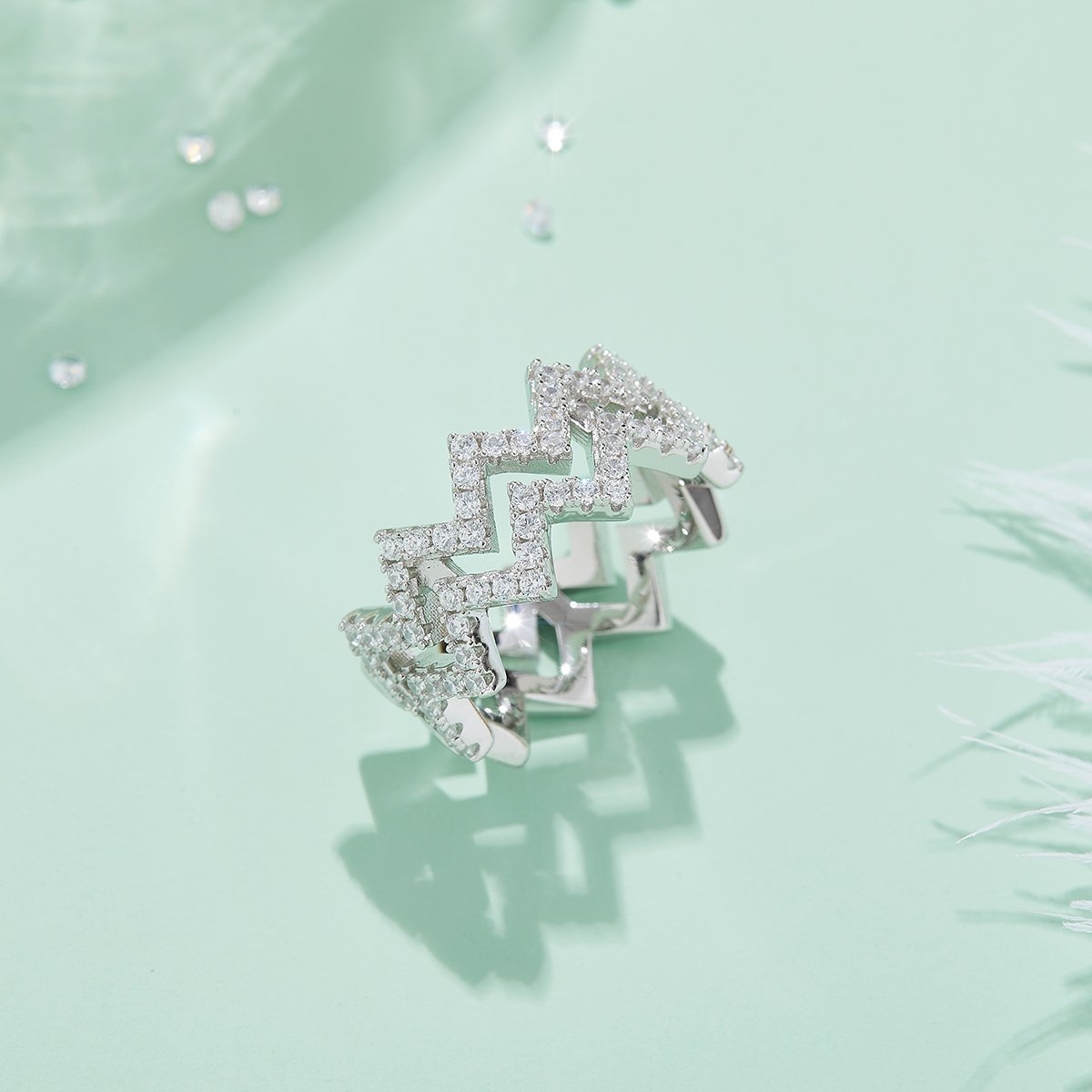 Moissanite Zigzag Eternity Band – Pavé 925 Silver Ring - Image 4