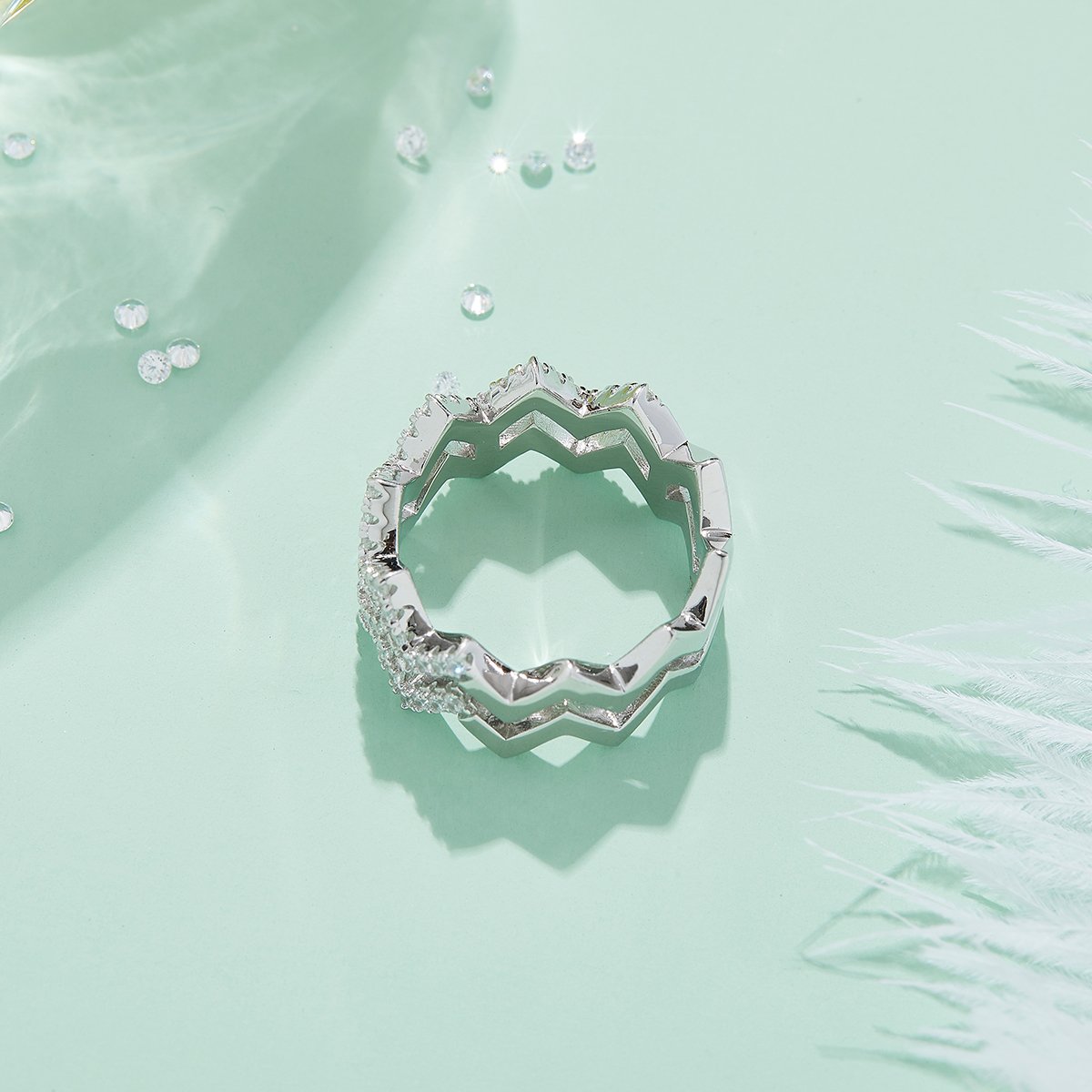Moissanite Zigzag Eternity Band – Pavé 925 Silver Ring - Image 5