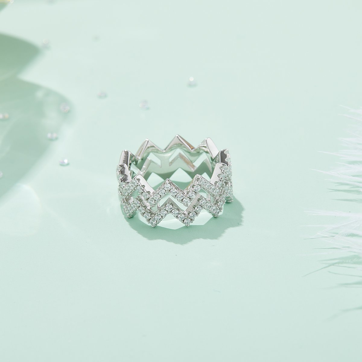 Moissanite Zigzag Eternity Band – Pavé 925 Silver Ring - Image 6