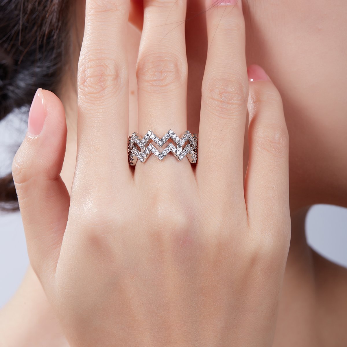 Moissanite Zigzag Eternity Band – Pavé 925 Silver Ring - Image 7