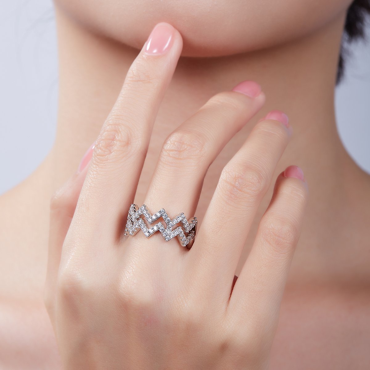 Moissanite Zigzag Eternity Band – Pavé 925 Silver Ring - Image 8