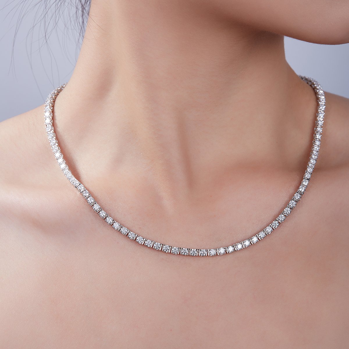 Bull-Head Moissanite Tennis Necklace - 18K White Gold Plated 925 Silver - Image 8