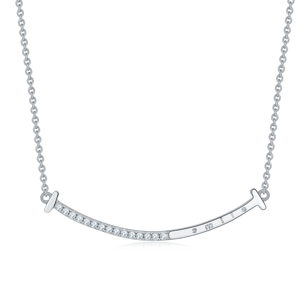 Smile Bar Moissanite Necklace – Pavé Curved Bar in 925 Silver