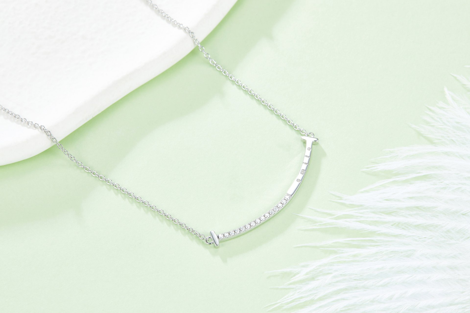 Smile Bar Moissanite Necklace – Pavé Curved Bar in 925 Silver - Image 2