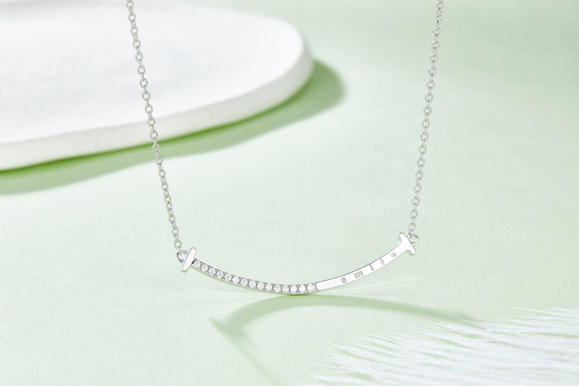Smile Bar Moissanite Necklace – Pavé Curved Bar in 925 Silver - Image 3