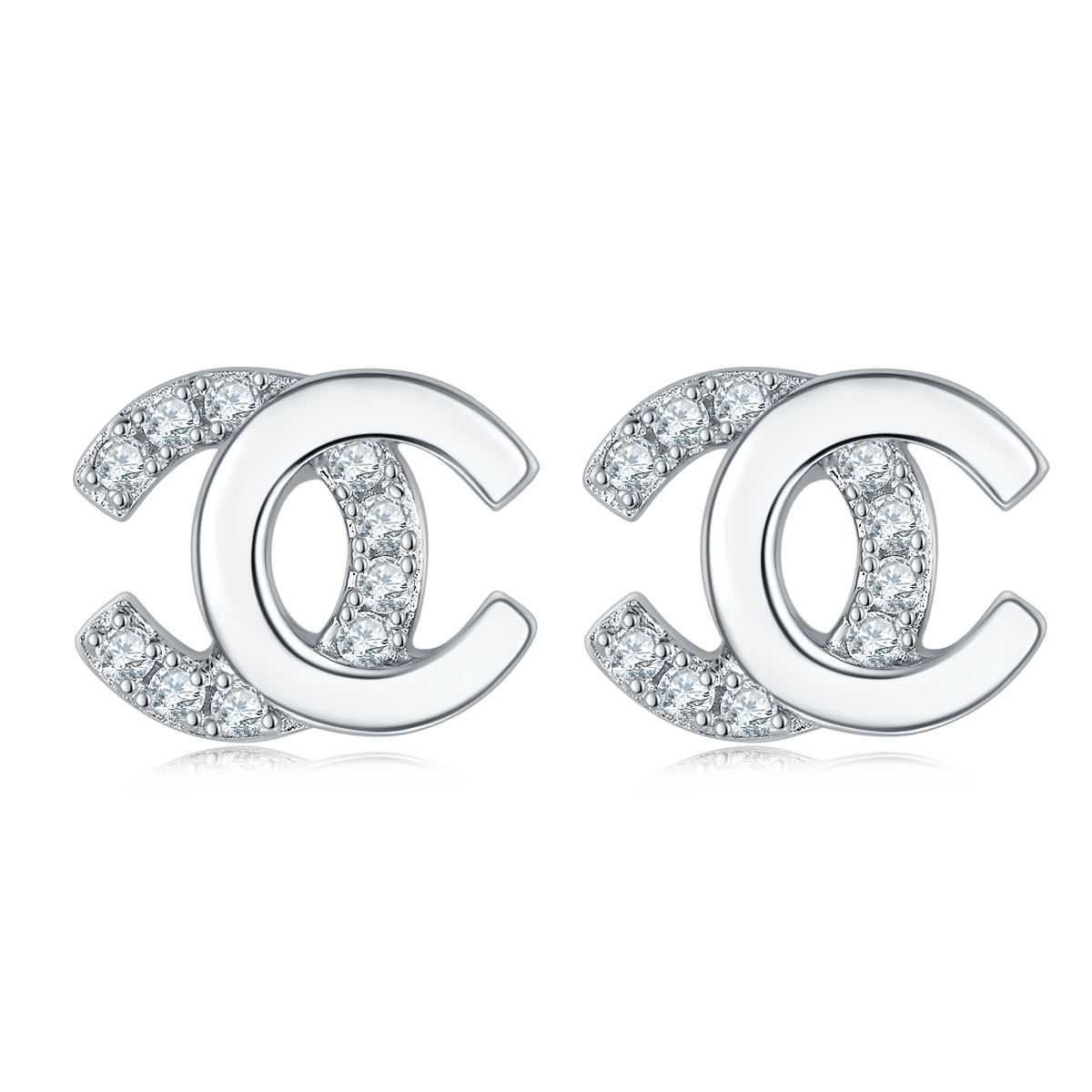 Interlocking Circle Moissanite Stud Earrings | White Gold Pave Studs