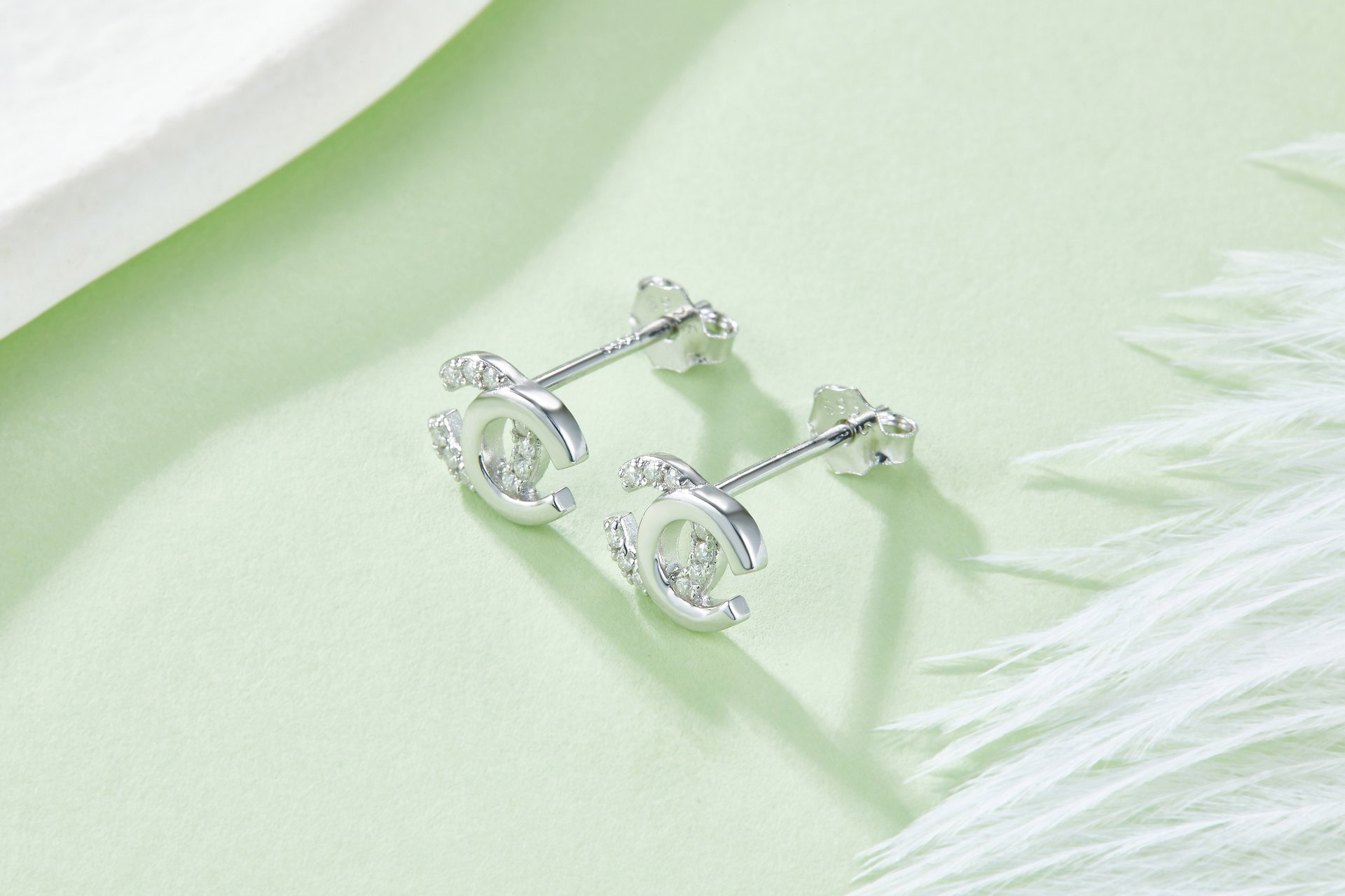 Interlocking Circle Moissanite Stud Earrings | White Gold Pave Studs - Image 2
