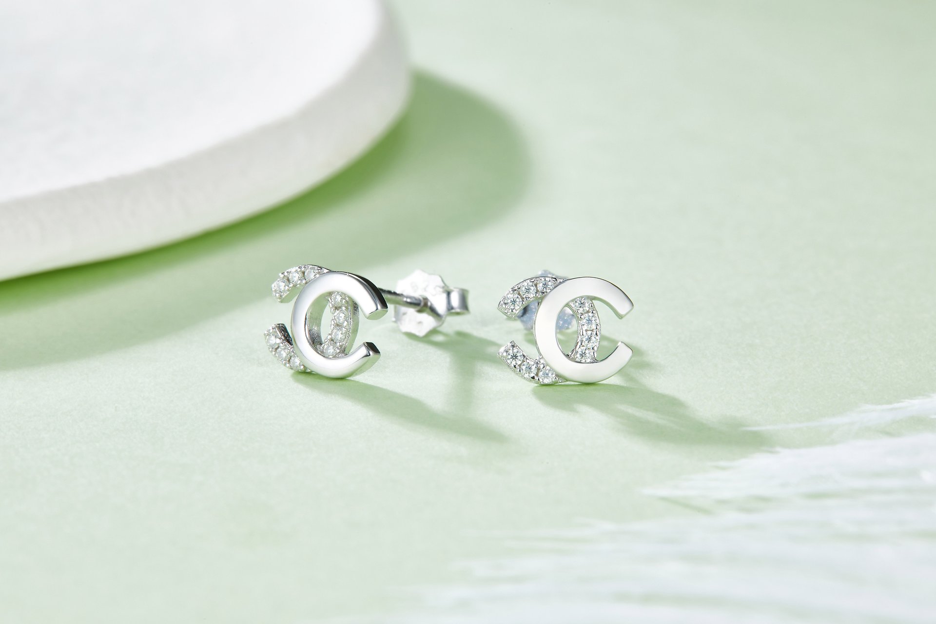 Interlocking Circle Moissanite Stud Earrings | White Gold Pave Studs - Image 3