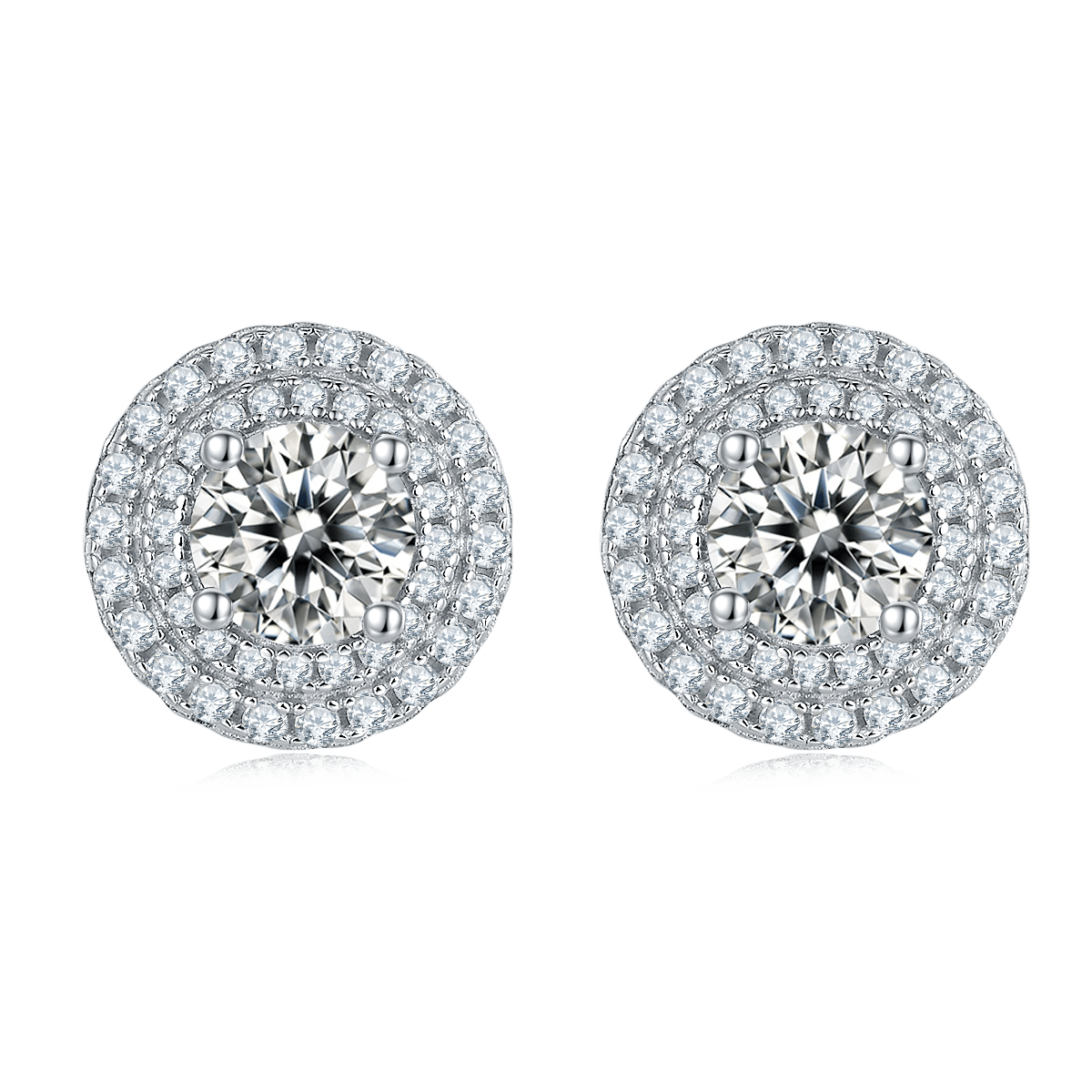 Round Moissanite Double Halo Pendant & Earrings Set - Image 3