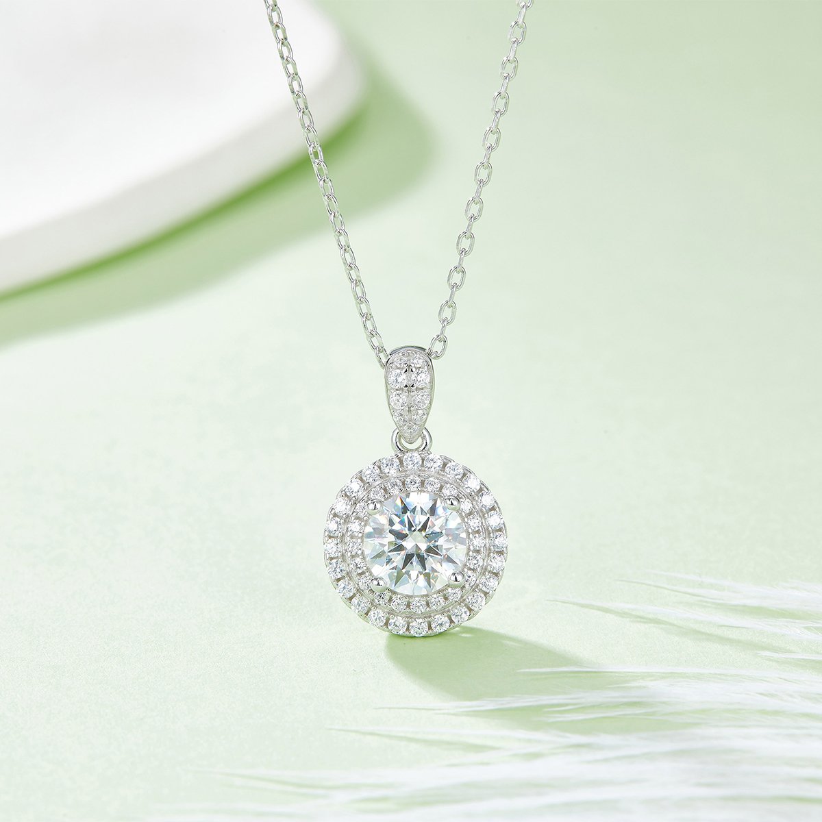 Round Moissanite Double Halo Pendant & Earrings Set - Image 4