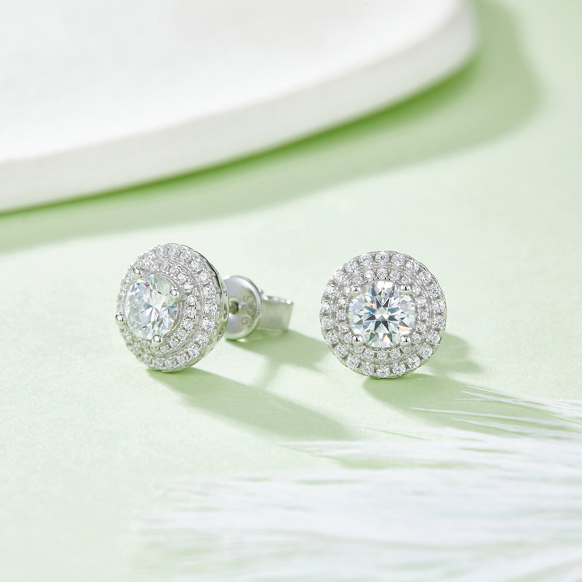 Round Moissanite Double Halo Pendant & Earrings Set - Image 5