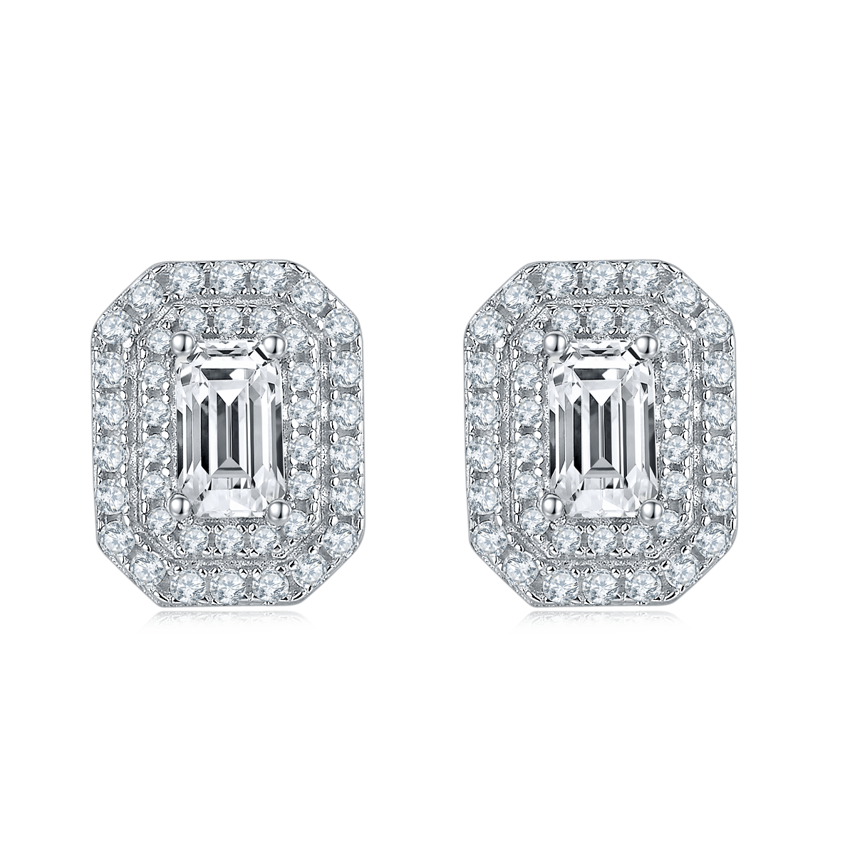 Emerald-Cut Double Halo Moissanite Pendant & Stud Set - Image 3