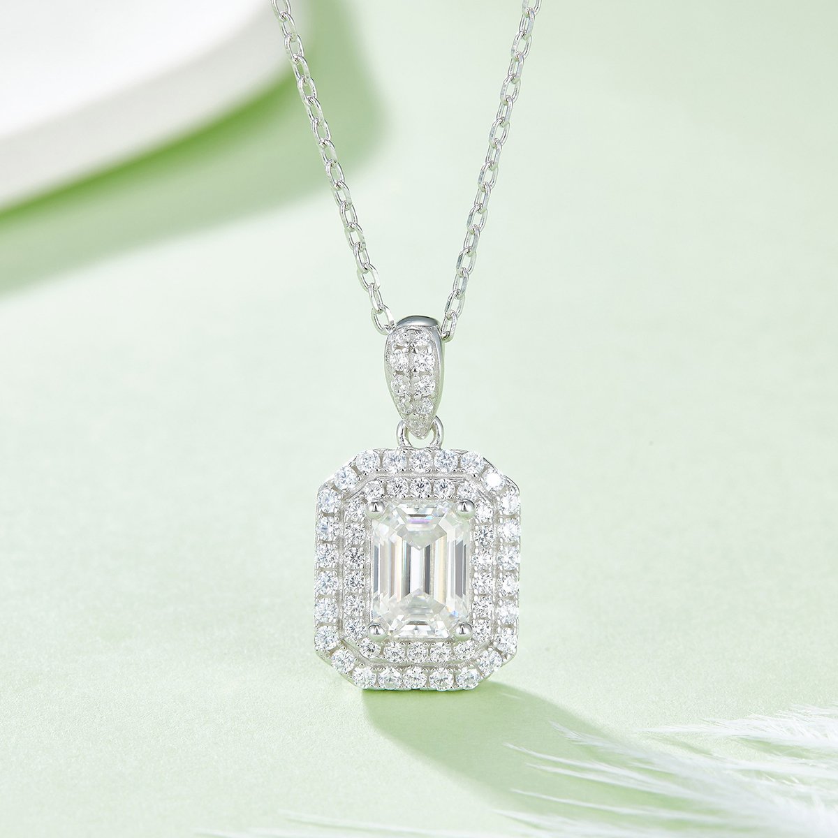 Emerald-Cut Double Halo Moissanite Pendant & Stud Set - Image 5