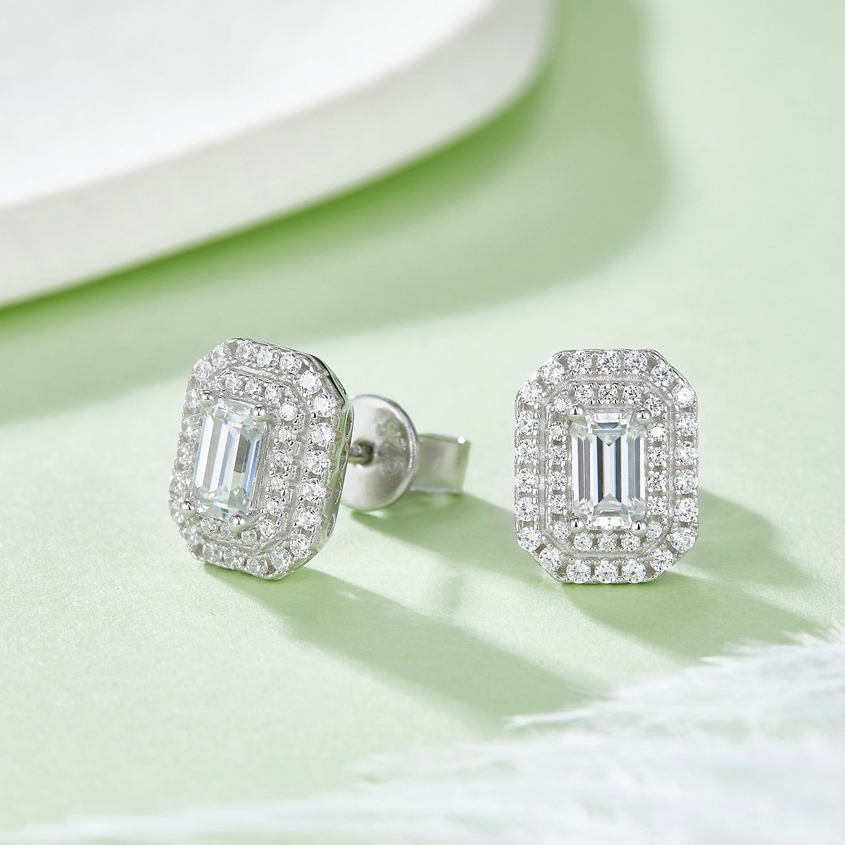 Emerald-Cut Double Halo Moissanite Pendant & Stud Set - Image 6
