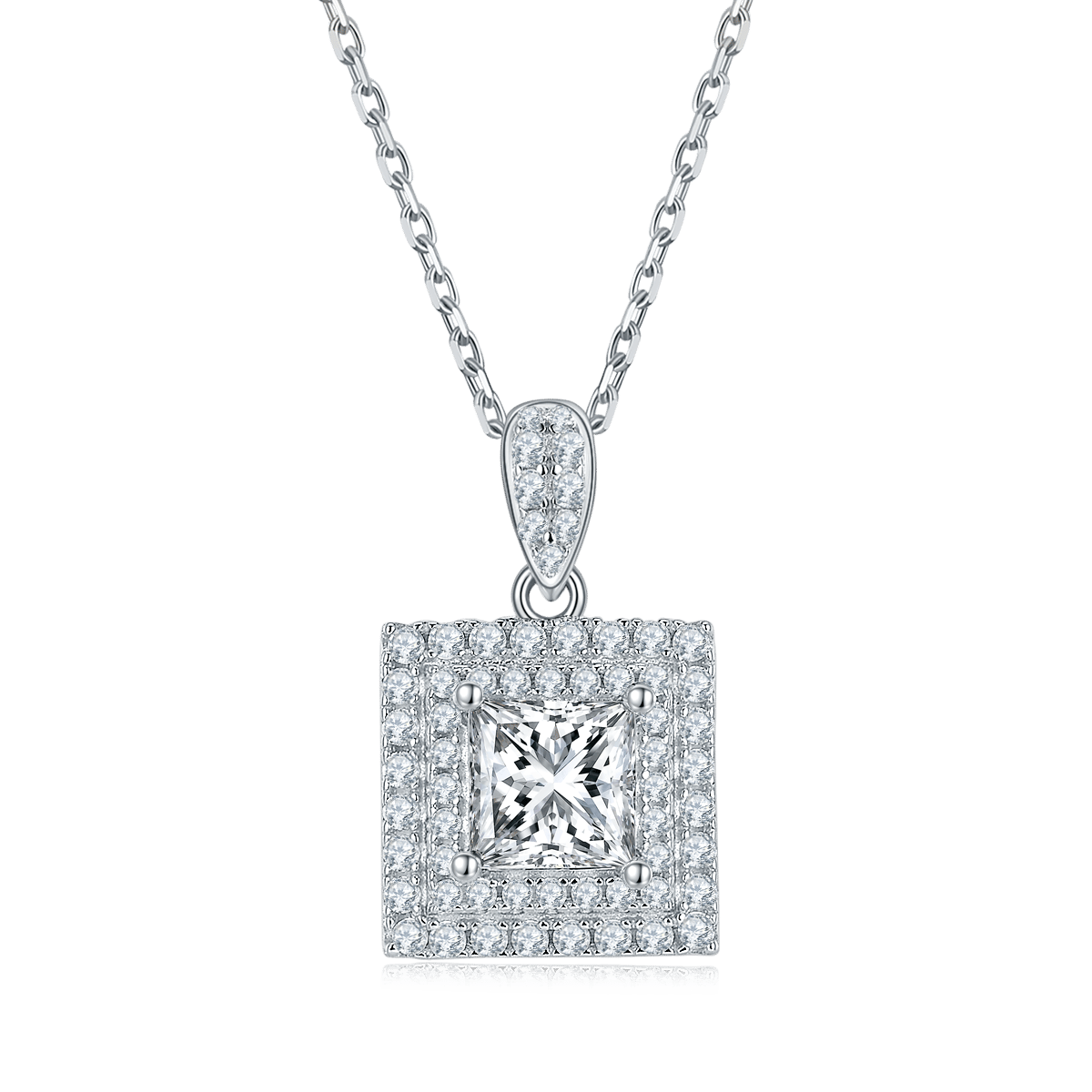 Princess-Cut Double Halo Moissanite Pendant & Stud Set - Image 2