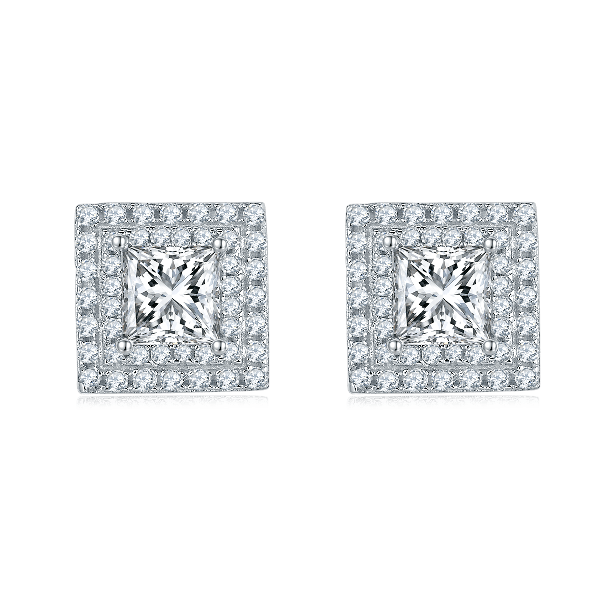 Princess-Cut Double Halo Moissanite Pendant & Stud Set - Image 3