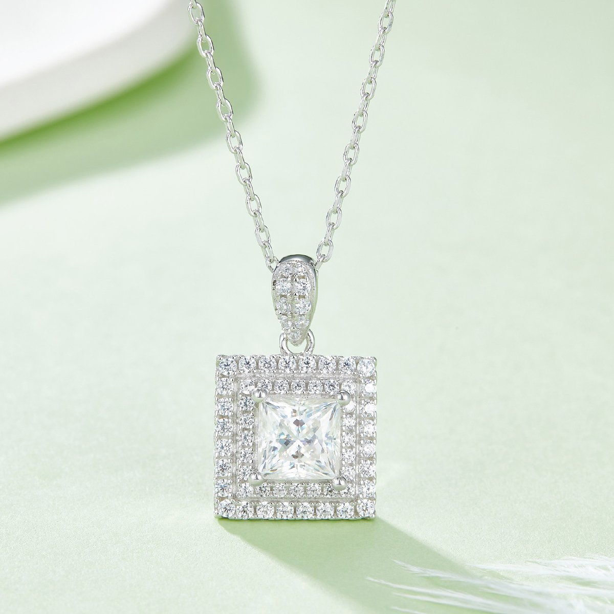 Princess-Cut Double Halo Moissanite Pendant & Stud Set - Image 5