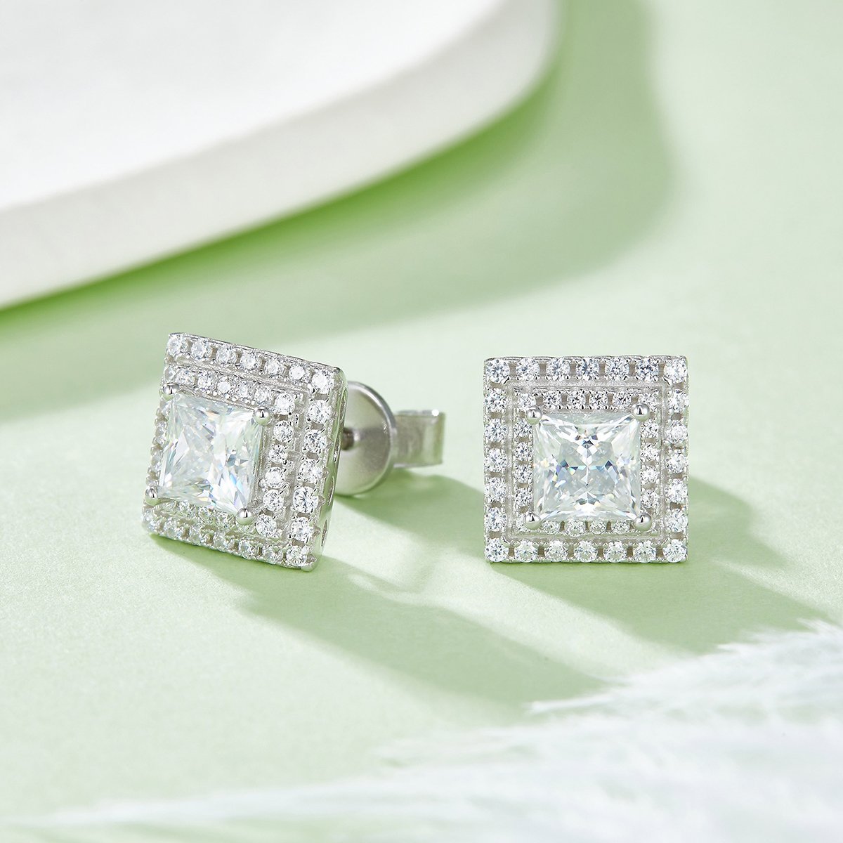 Princess-Cut Double Halo Moissanite Pendant & Stud Set - Image 6