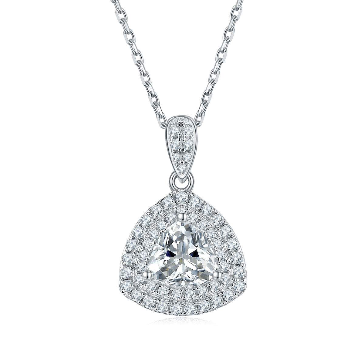 Trillion-Cut Moissanite Double-Halo Pendant & Stud Set - Image 2