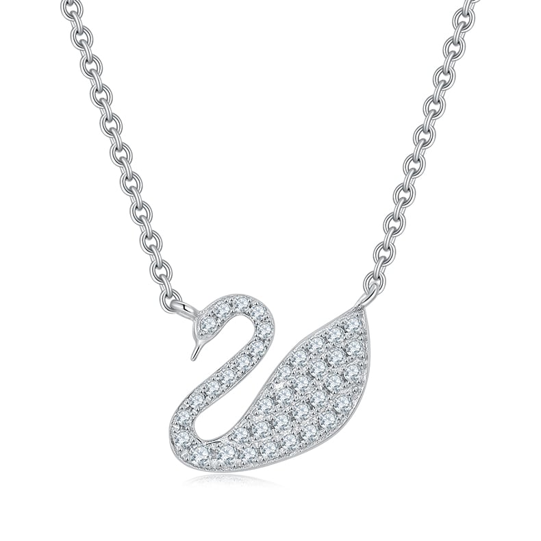Moissanite Swan Necklace - 0.2ct DEW Pave 925 Silver