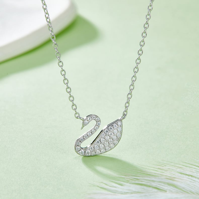 Moissanite Swan Necklace - 0.2ct DEW Pave 925 Silver - Image 2