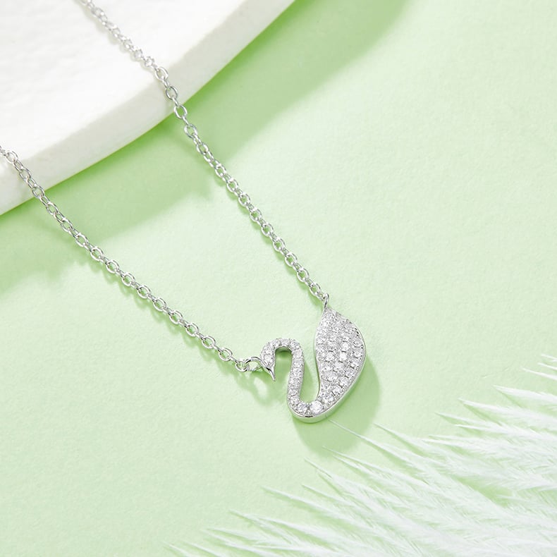 Moissanite Swan Necklace - 0.2ct DEW Pave 925 Silver - Image 3