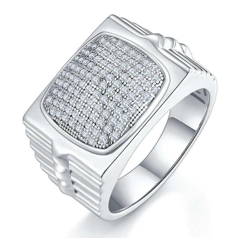 Men's Moissanite Pavé Cushion Link Ring