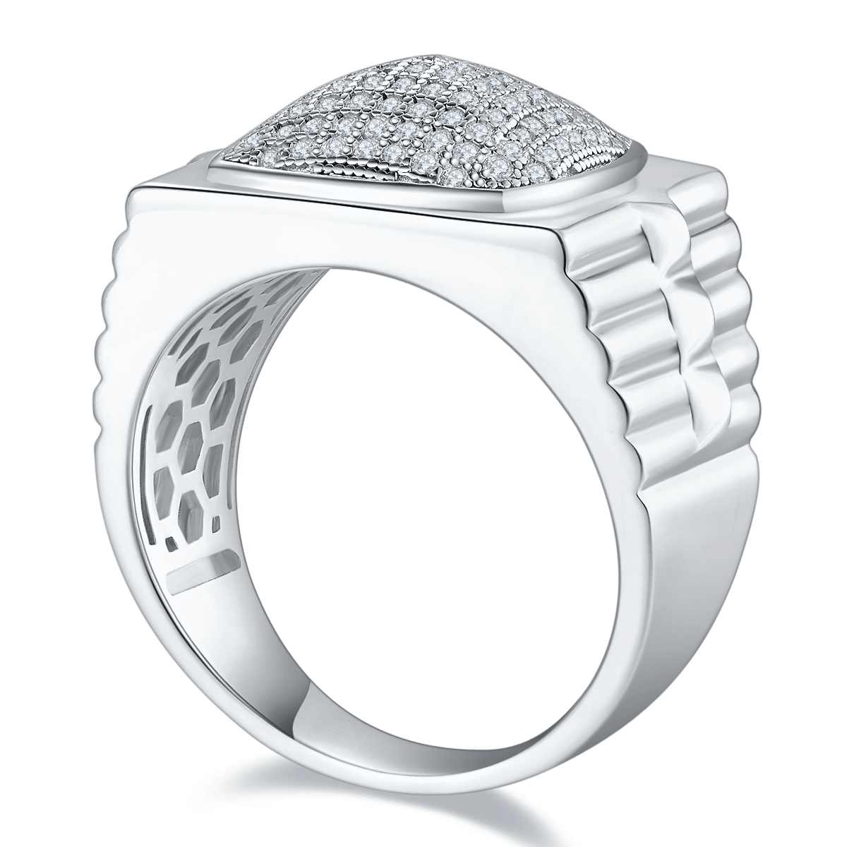 Men's Moissanite Pavé Cushion Link Ring - Image 2
